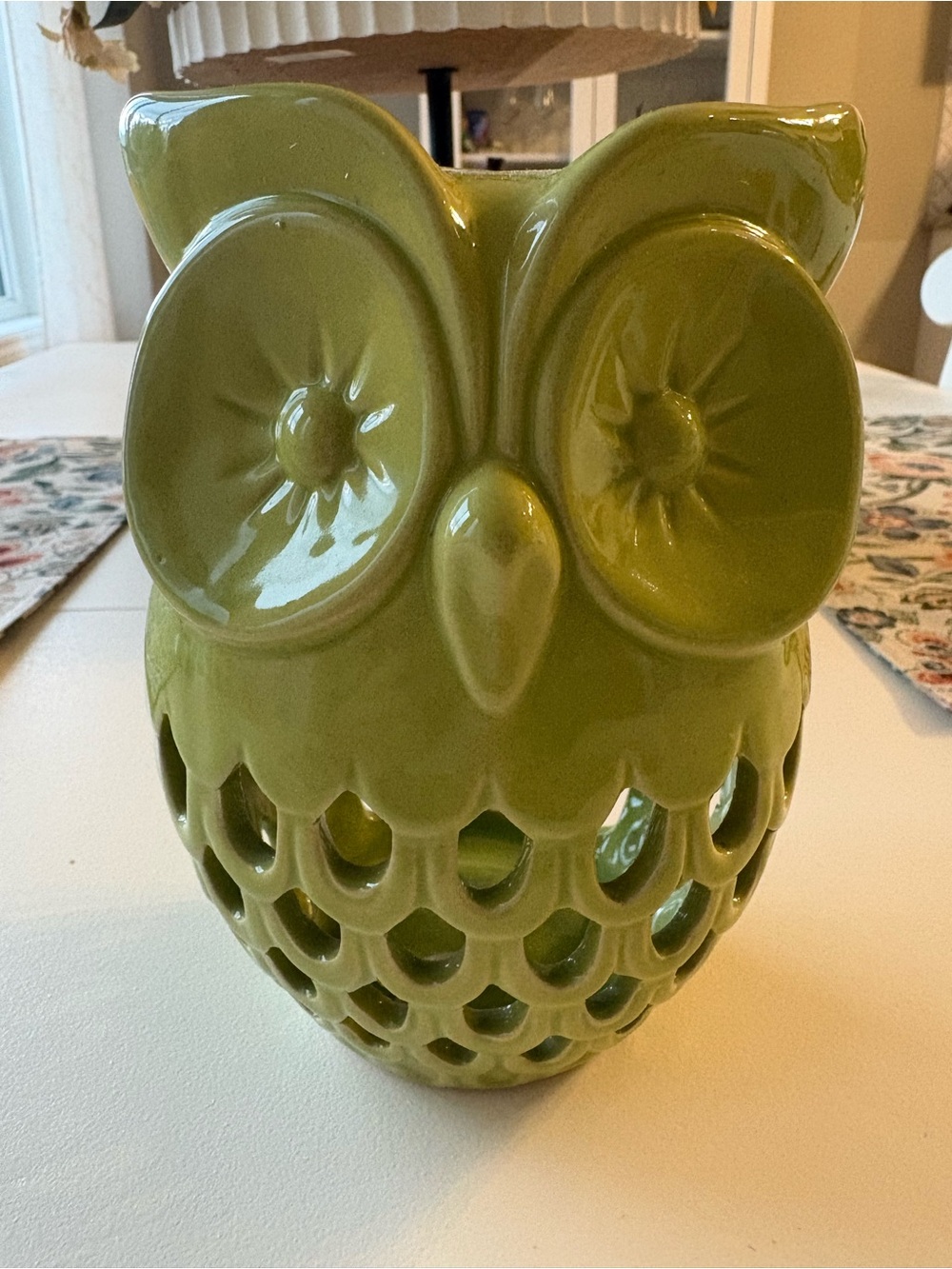 Green Ceramic Owl Accent tea light holder - Decorative Home Accent